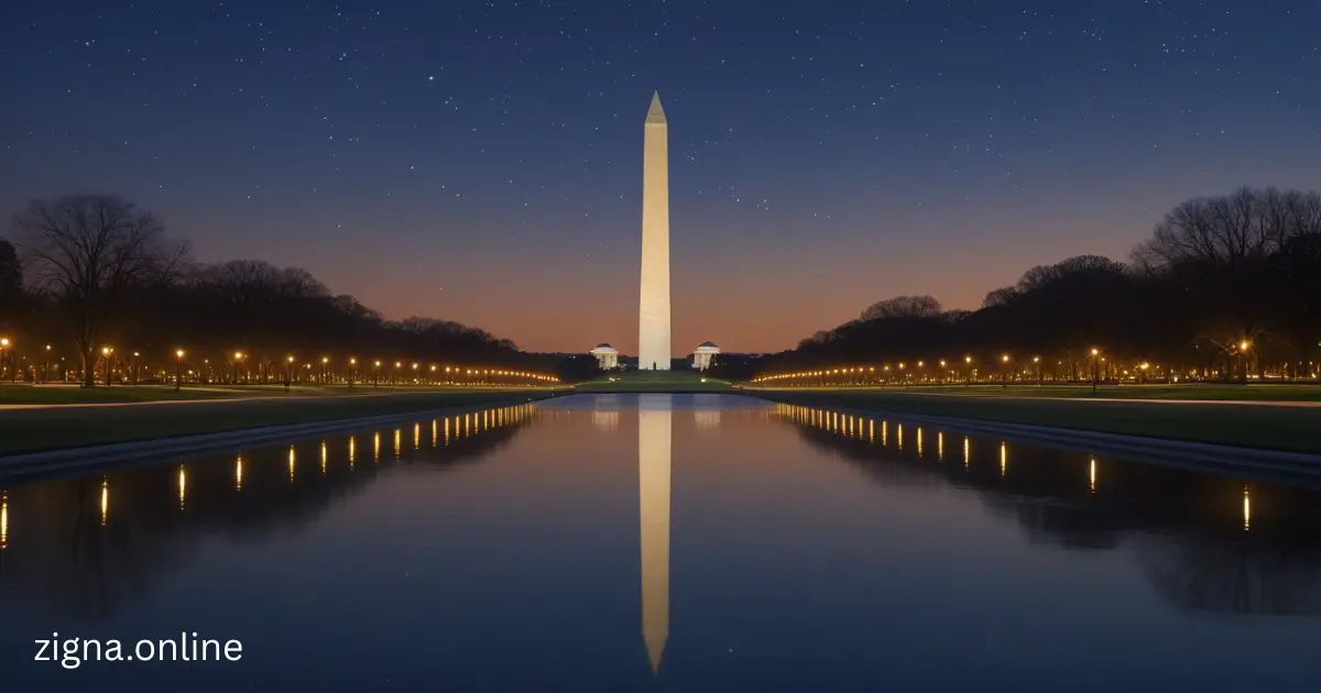 Travel along the National Mall during its nighttime hours